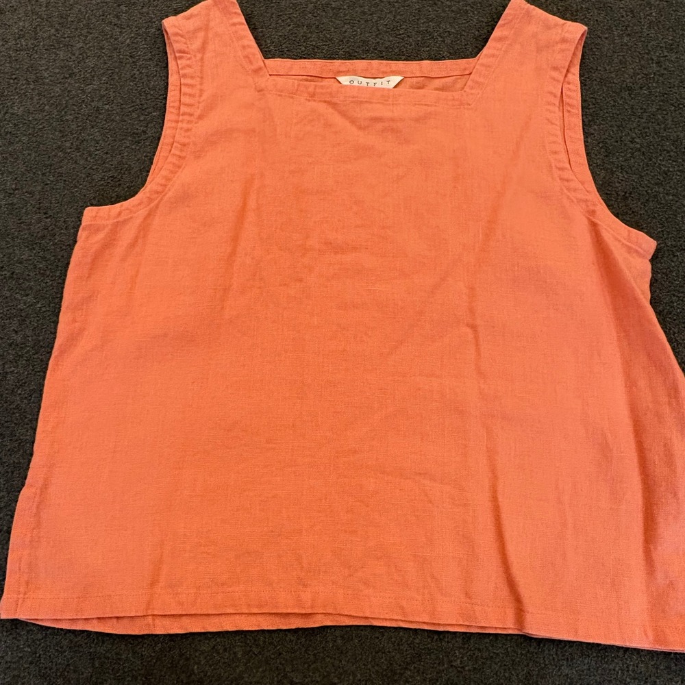 Outfit JPR Coral Orange 100% Linen Square Neck Tank Top Sleeveless Blouse Medium